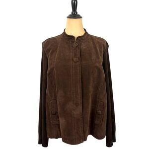 Suede Leather Chocolate Brown Sweater Jacket 14 16 Retro Boho Hippie Grunge